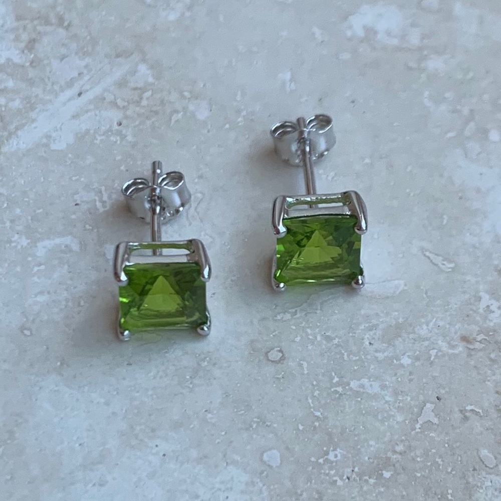 Sterling Silver Peridot Cz Earring, Silver Earring